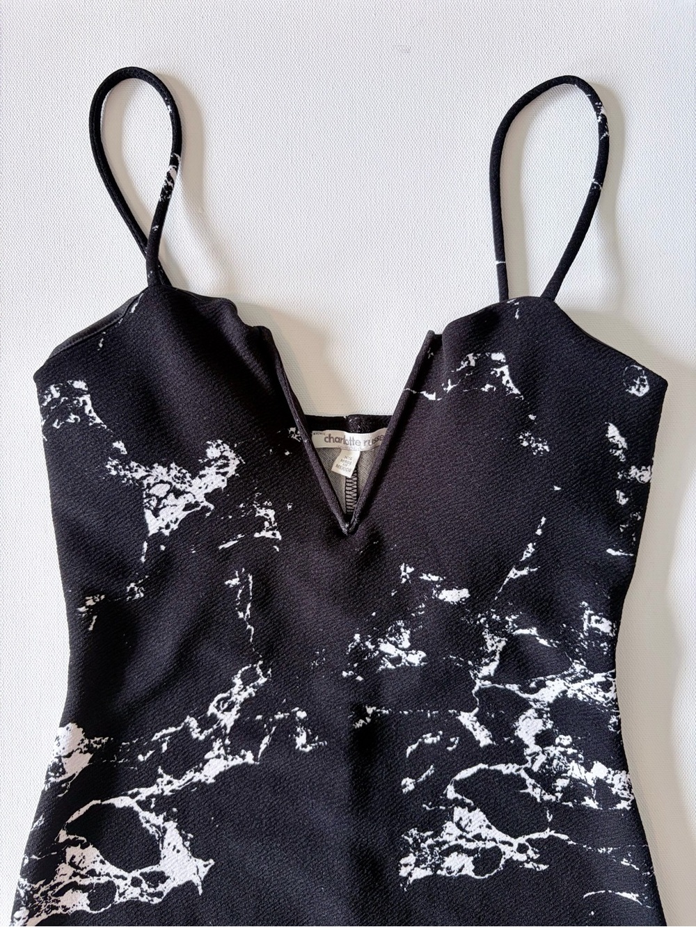 Charlotte Russe Black and White Marble Print Cami Top
